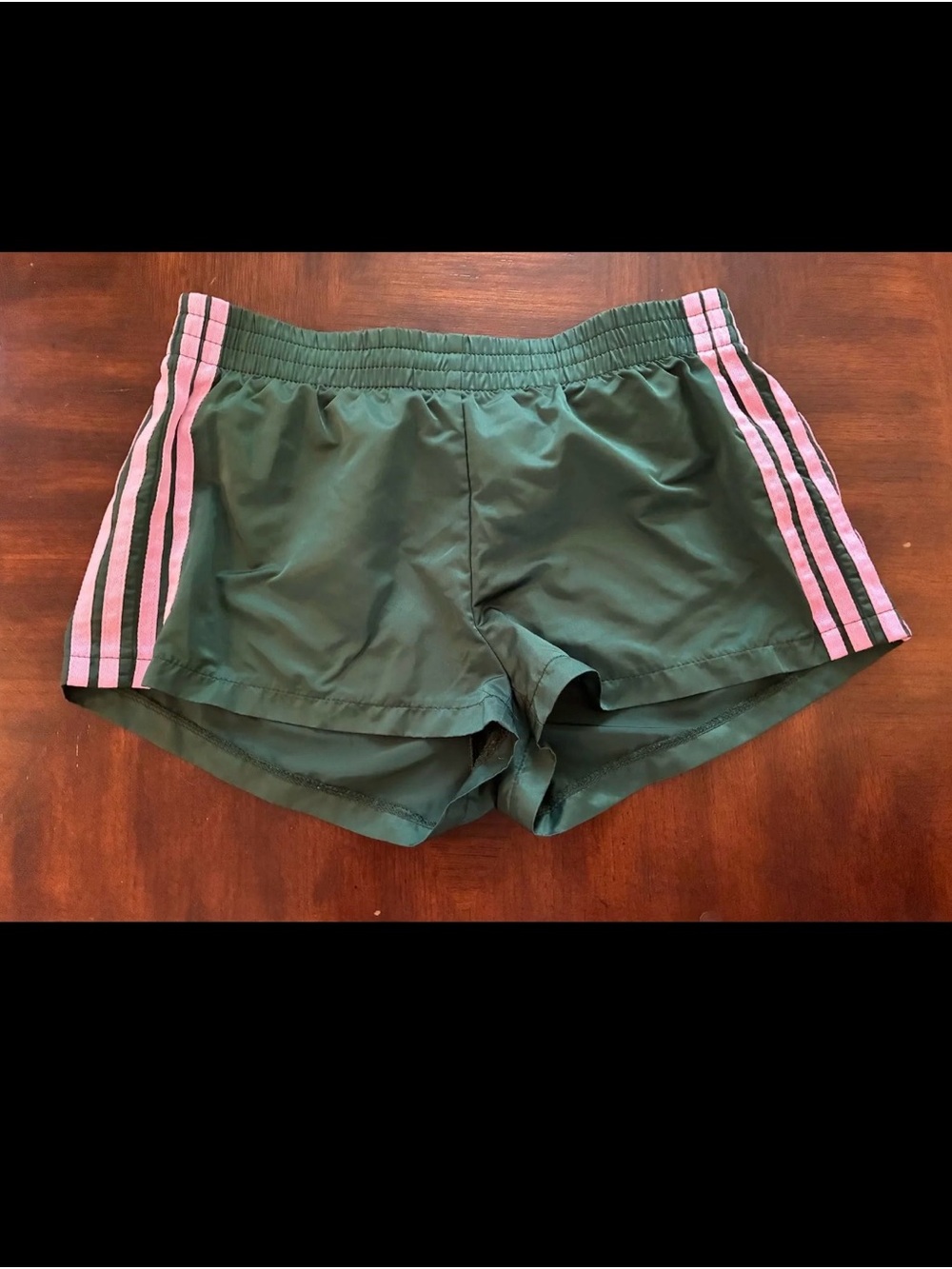 Edikted Green Athletic Shorts with Pink Side Stripes